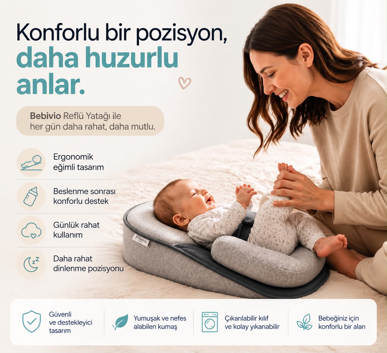 Bebivio 15° Ergonomik Bebek Reflü Yatağı
